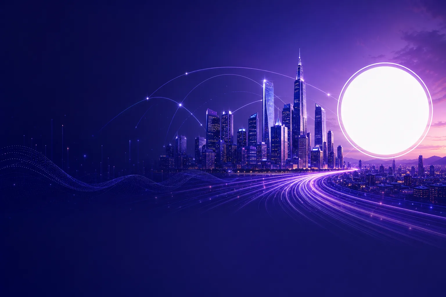 Ciudad corporativa conectada con redes de fibra óptica